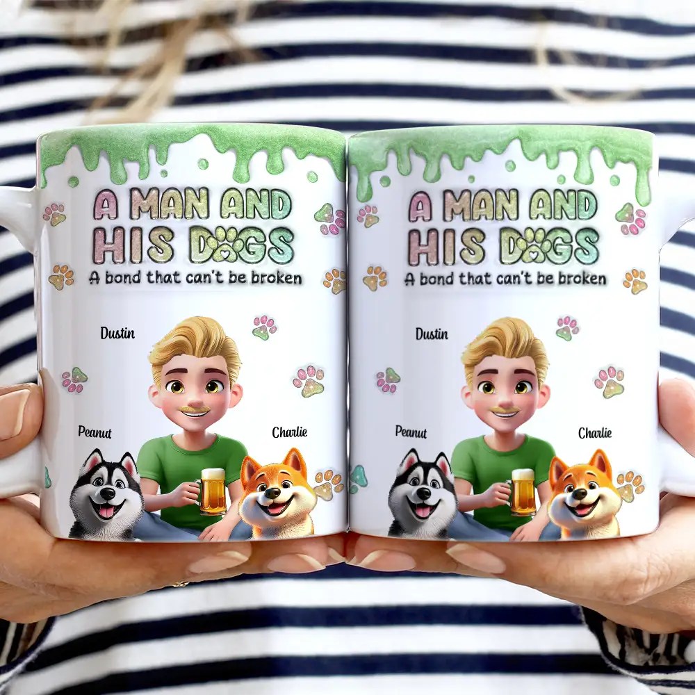 A Girl And Her Dogs 3D Effect Glitter - Personalized White Edge-to-Edge Mug - Image 2