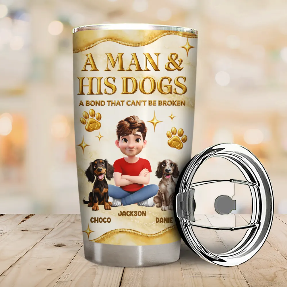 A Girl And Her Dogs 3D Golden Effect - Personalized Tumbler - Image 2