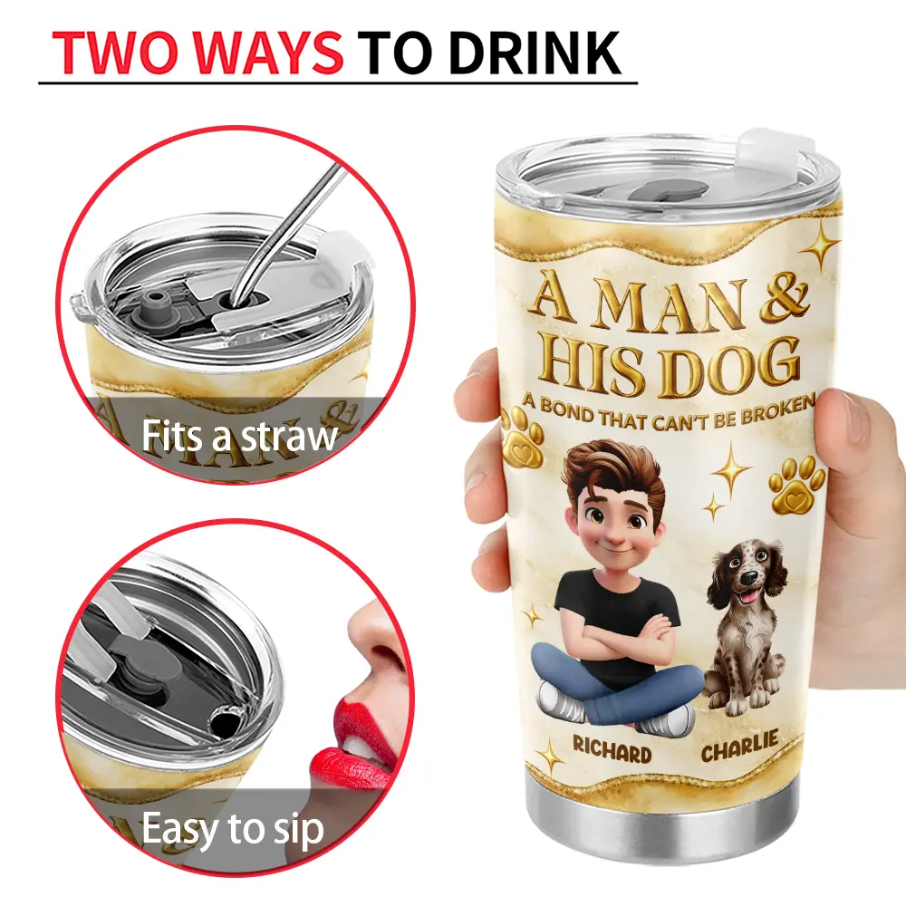 A Girl And Her Dogs 3D Golden Effect - Personalized Tumbler - Image 4