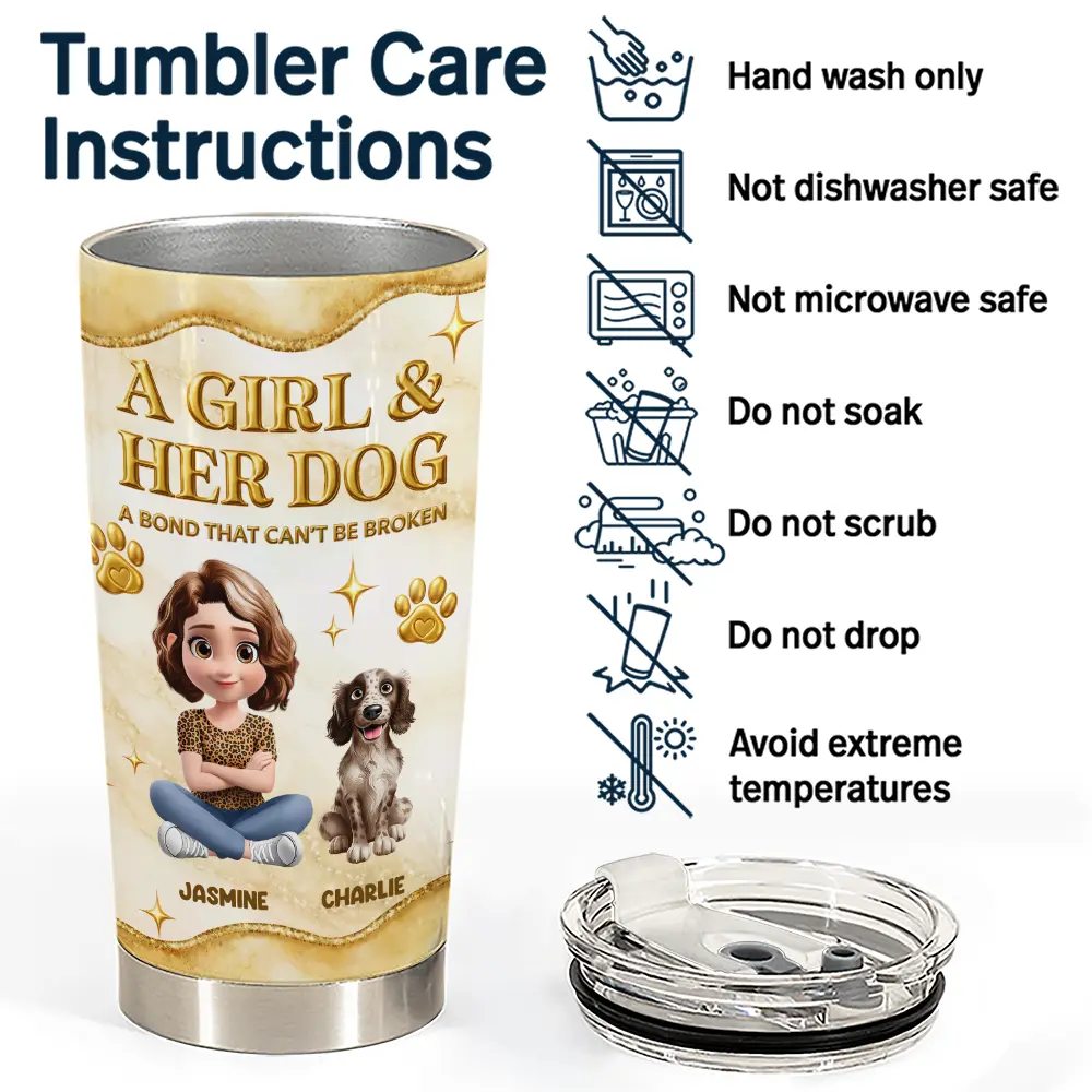 A Girl And Her Dogs 3D Golden Effect - Personalized Tumbler - Image 5