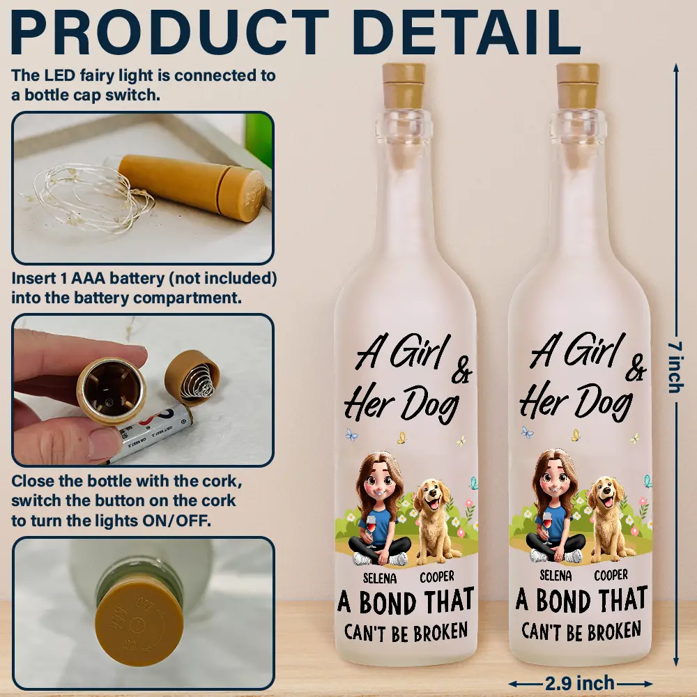 A Girl And Her Dogs A Bond That Can't Be Broken 3D Dog Mom - Personalized Bottle Light - Image 4