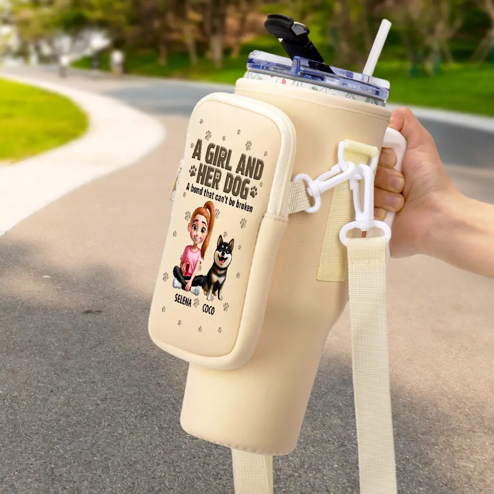 A Girl And Her Dogs A Bond That Can't Be Broken - Personalized Bottle Carrier Bag - Image 2