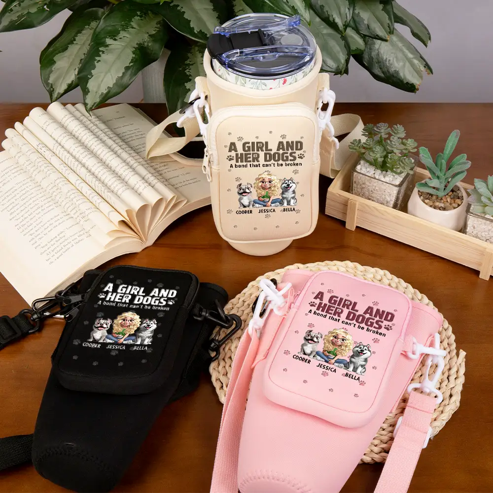 A Girl And Her Dogs A Bond That Can't Be Broken - Personalized Bottle Carrier Bag - Image 3