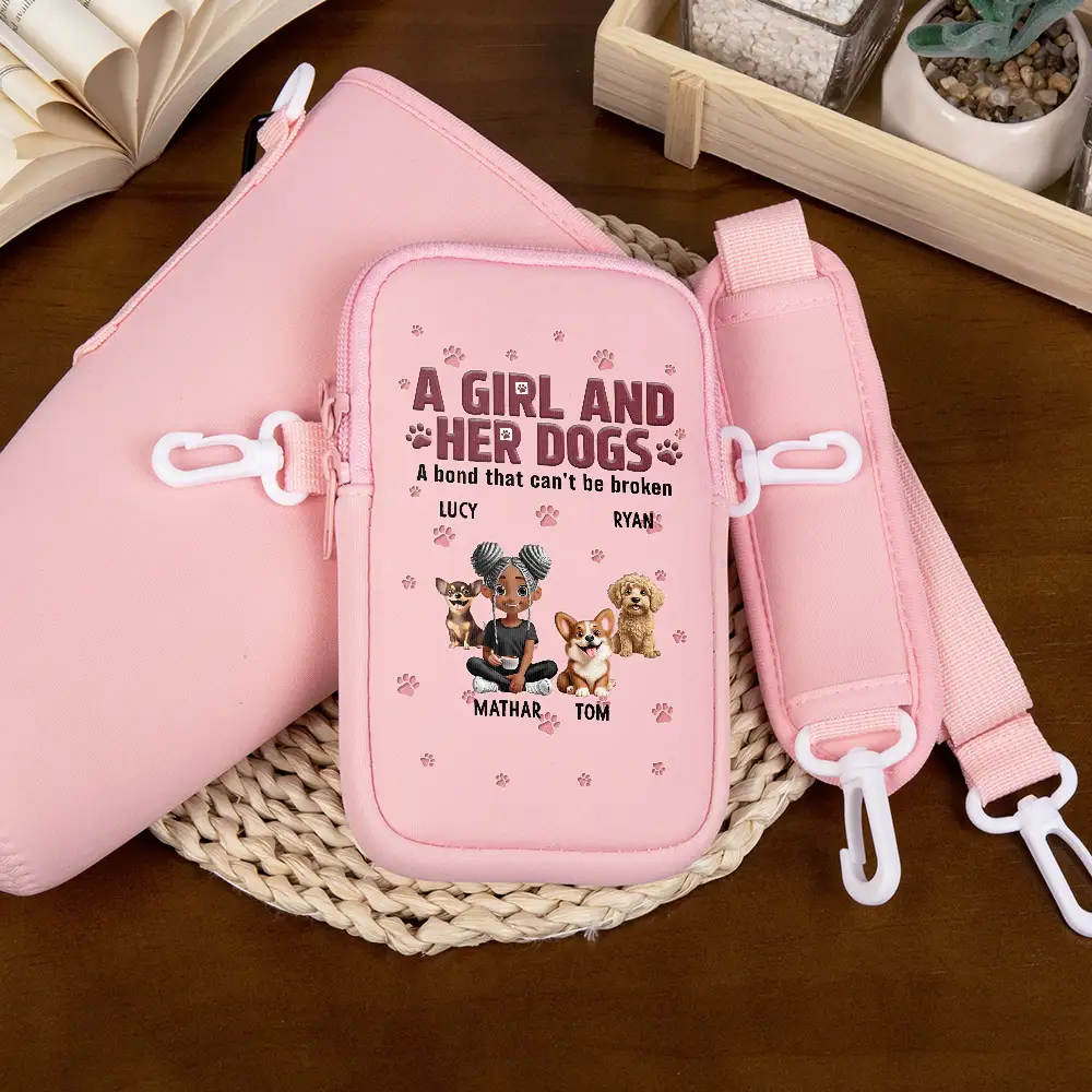 A Girl And Her Dogs A Bond That Can't Be Broken - Personalized Bottle Carrier Bag - Image 4