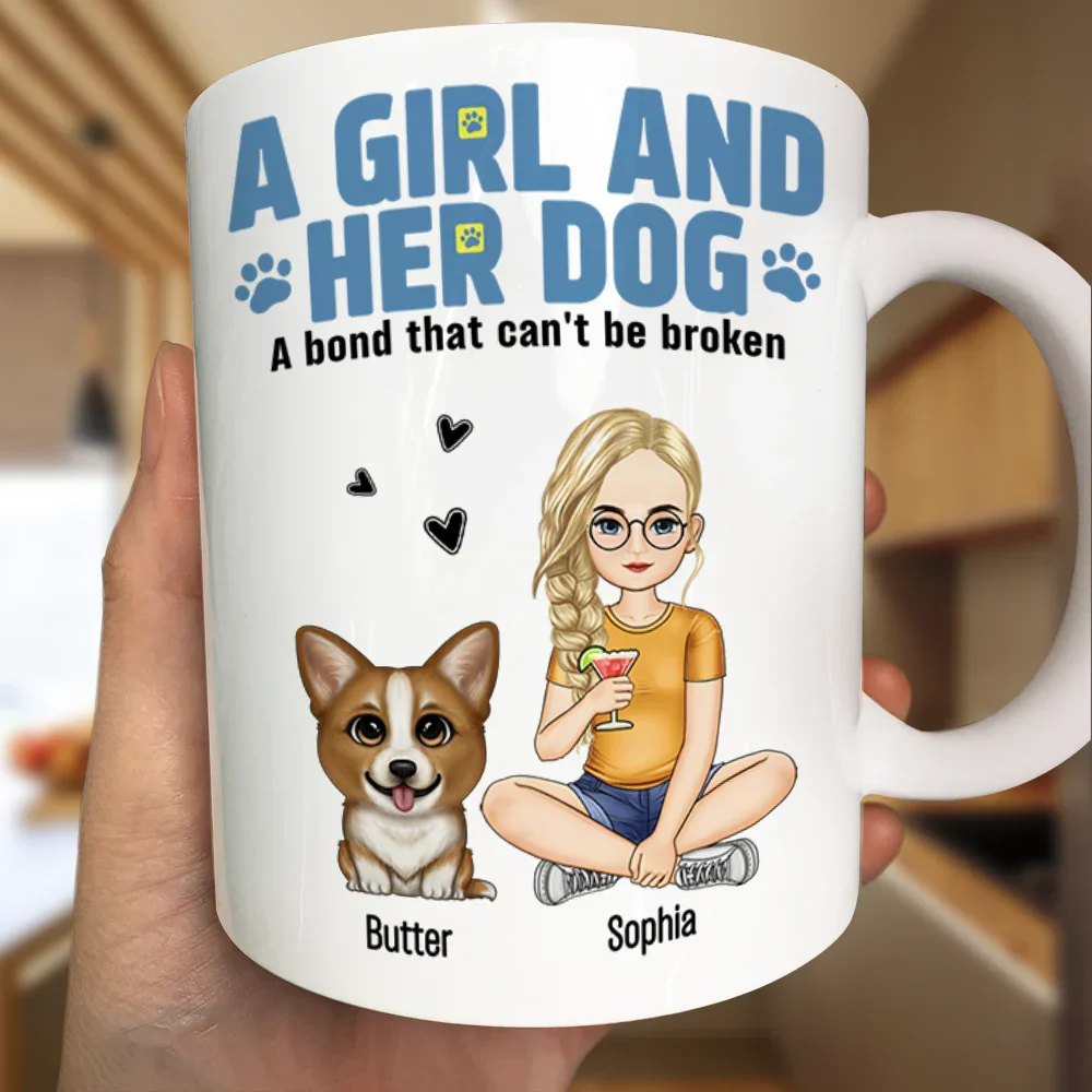 A Girl And Her Dogs A Bond That Can't Be Broken - Personalized Mug - Image 3