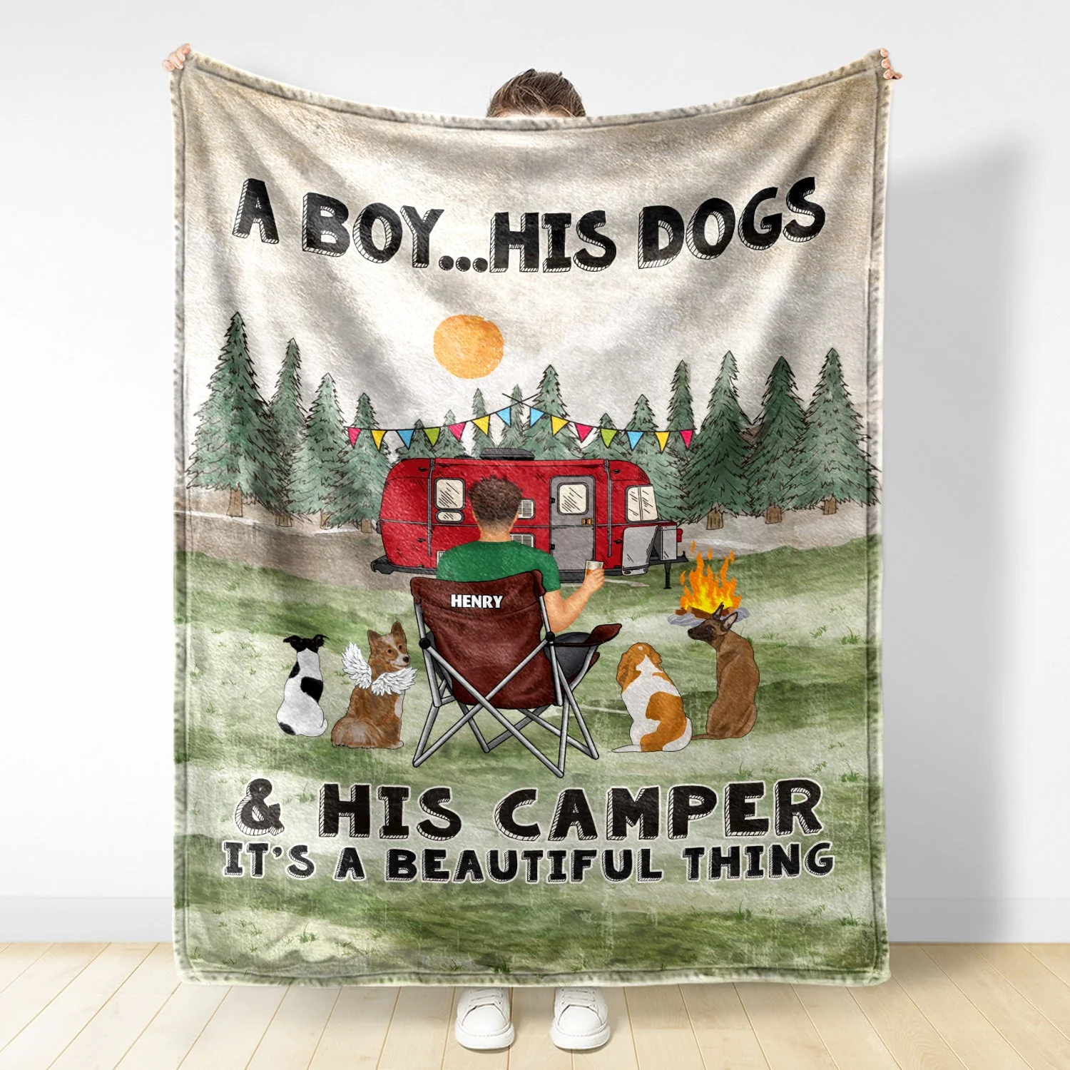 A Girl And Her Dogs Beautiful Thing - Gift For Camping Lovers - Personalized Fleece Blanket - Image 2