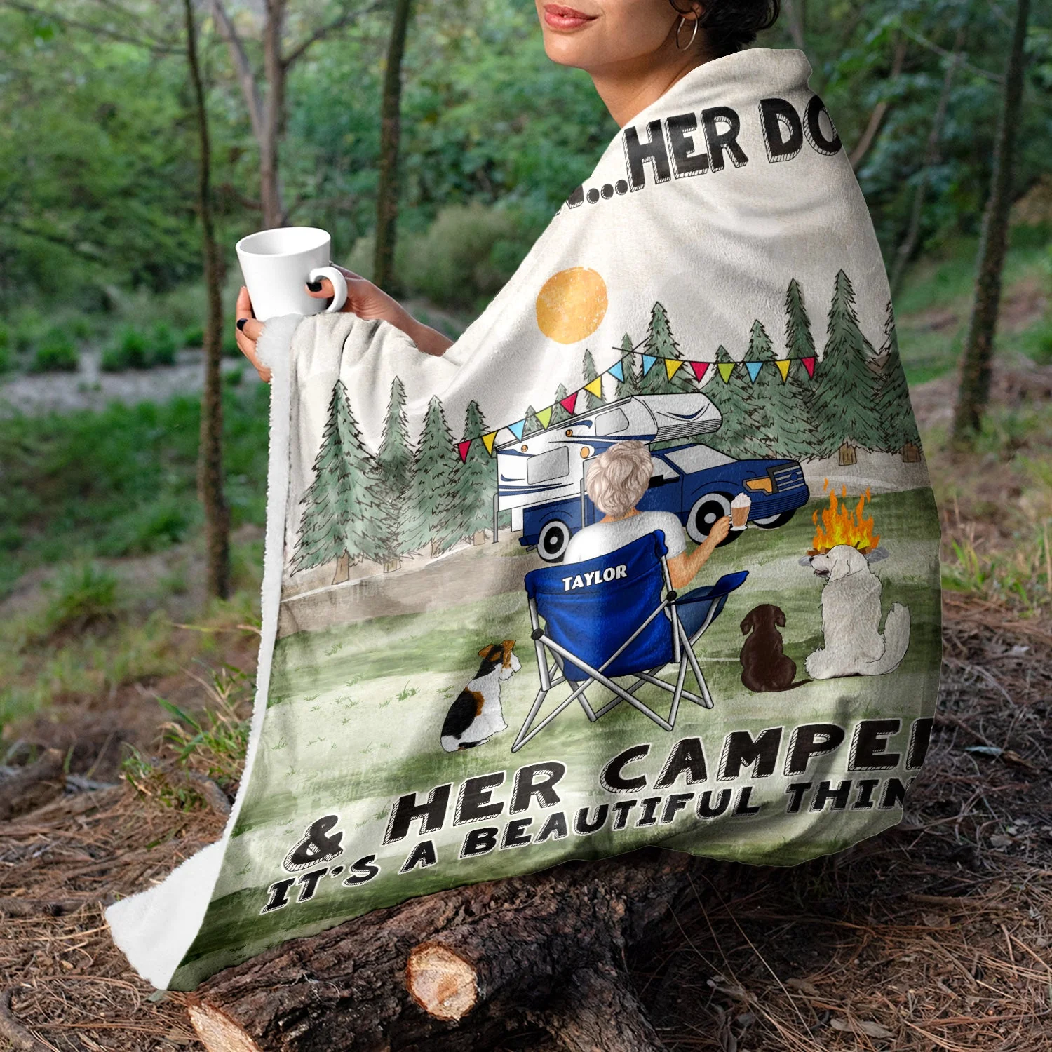 A Girl And Her Dogs Beautiful Thing - Gift For Camping Lovers - Personalized Fleece Blanket - Image 3