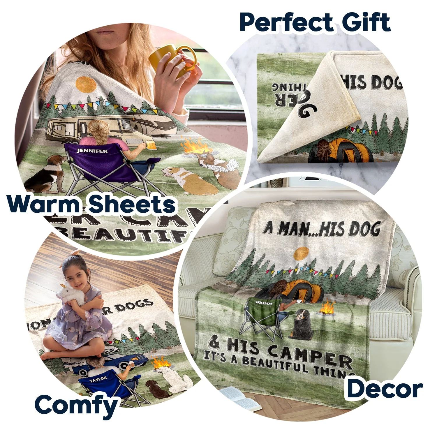 A Girl And Her Dogs Beautiful Thing - Gift For Camping Lovers - Personalized Fleece Blanket - Image 5