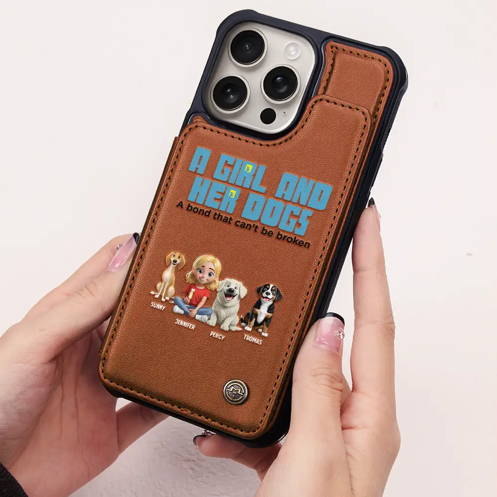 A Girl And Her Dogs - Personalized Leather Flip Wallet Phone Case - Image 2
