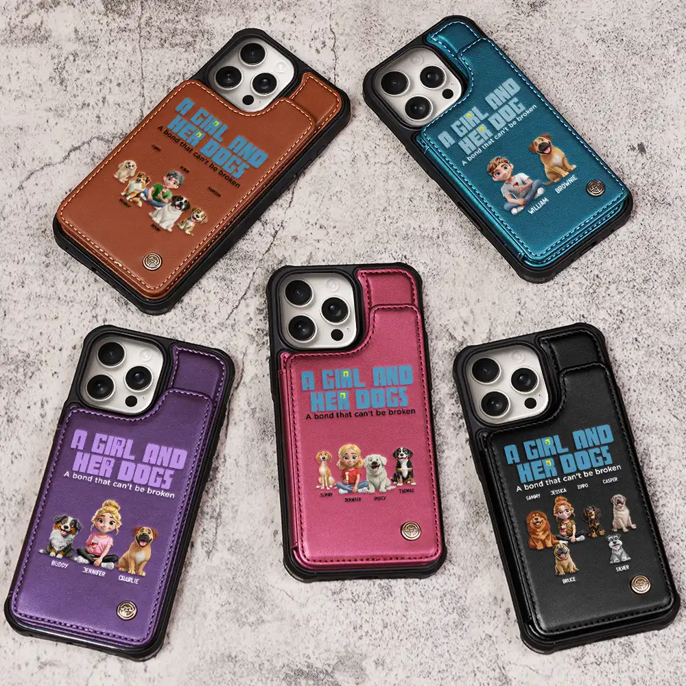 A Girl And Her Dogs - Personalized Leather Flip Wallet Phone Case - Image 3