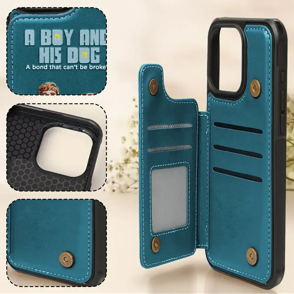 A Girl And Her Dogs - Personalized Leather Flip Wallet Phone Case - Image 4