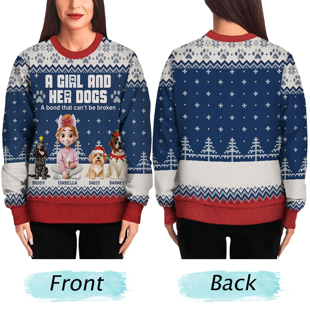 A Girl And Her Dogs - Personalized Unisex Ugly Sweater - Image 5