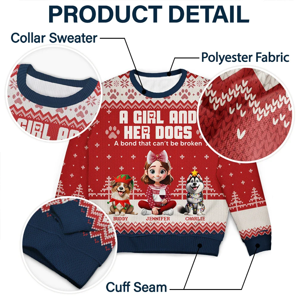 A Girl And Her Dogs - Personalized Unisex Ugly Sweater - Image 6