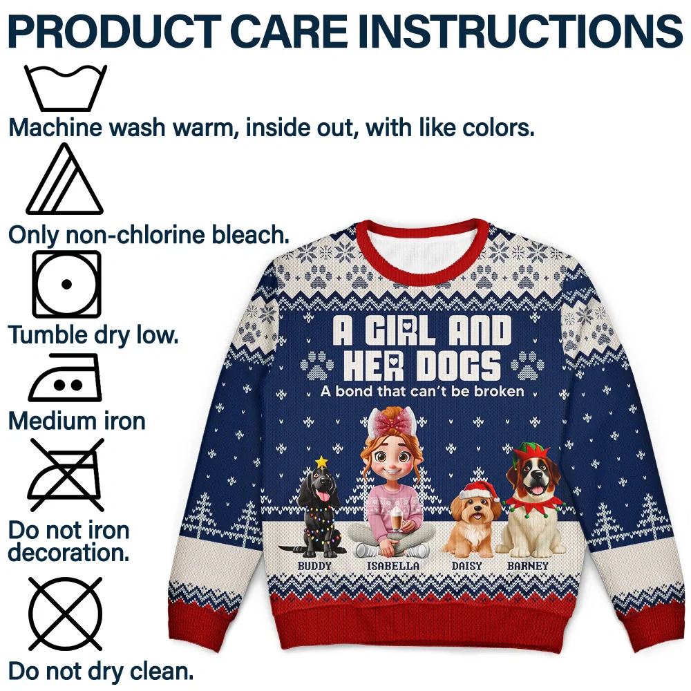 A Girl And Her Dogs - Personalized Unisex Ugly Sweater - Image 7