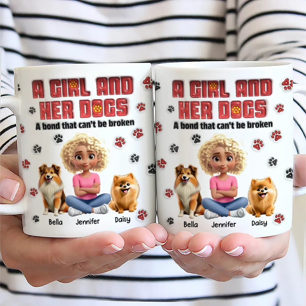 A Girl And Her Fur Babies - 3D Inflated Effect Printed, Personalized Mug - Image 2