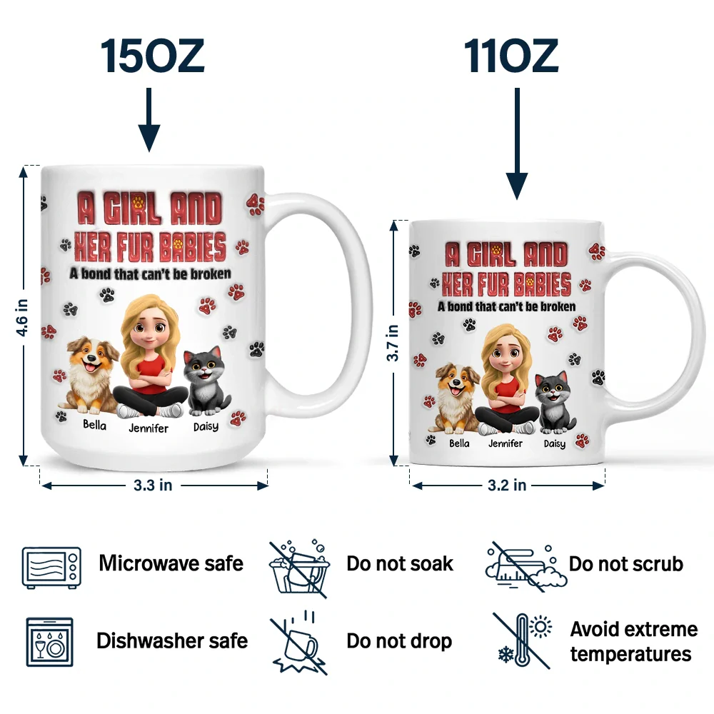 A Girl And Her Fur Babies - 3D Inflated Effect Printed, Personalized Mug - Image 4