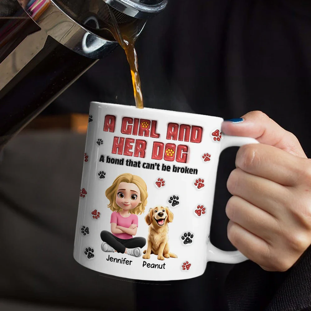 A Girl And Her Fur Babies - 3D Inflated Effect Printed, Personalized Mug - Image 5