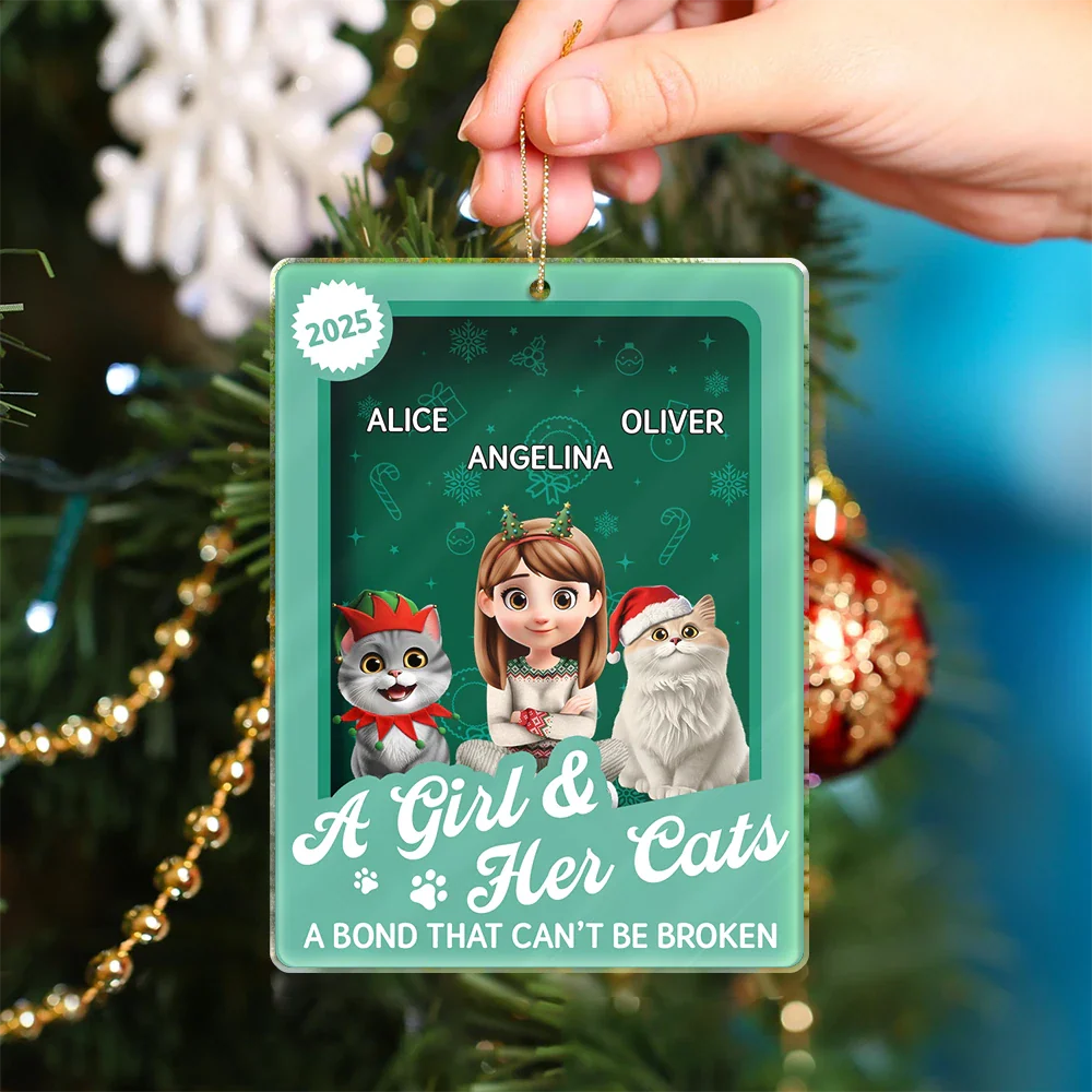 A Girl & Her Cats Unbreakable Bond Toy Box - Personalized Custom Shaped Acrylic Ornament - Image 4