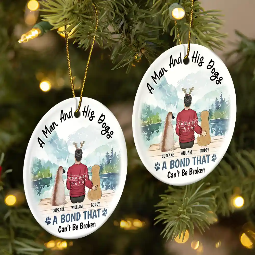 A Girl & Her Dog A Bond That Can't Be Broken - Personalized Circle Ceramic Ornament - Image 2