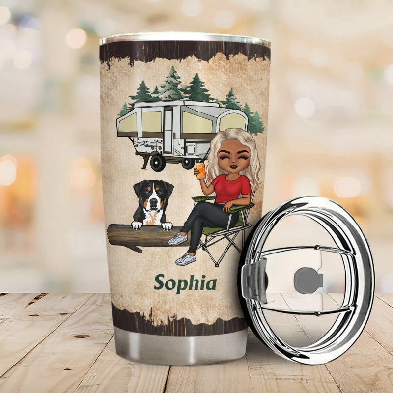 A Girl Her Dog & Her Camper - Camping Gift - Personalized Custom Tumbler - Image 2