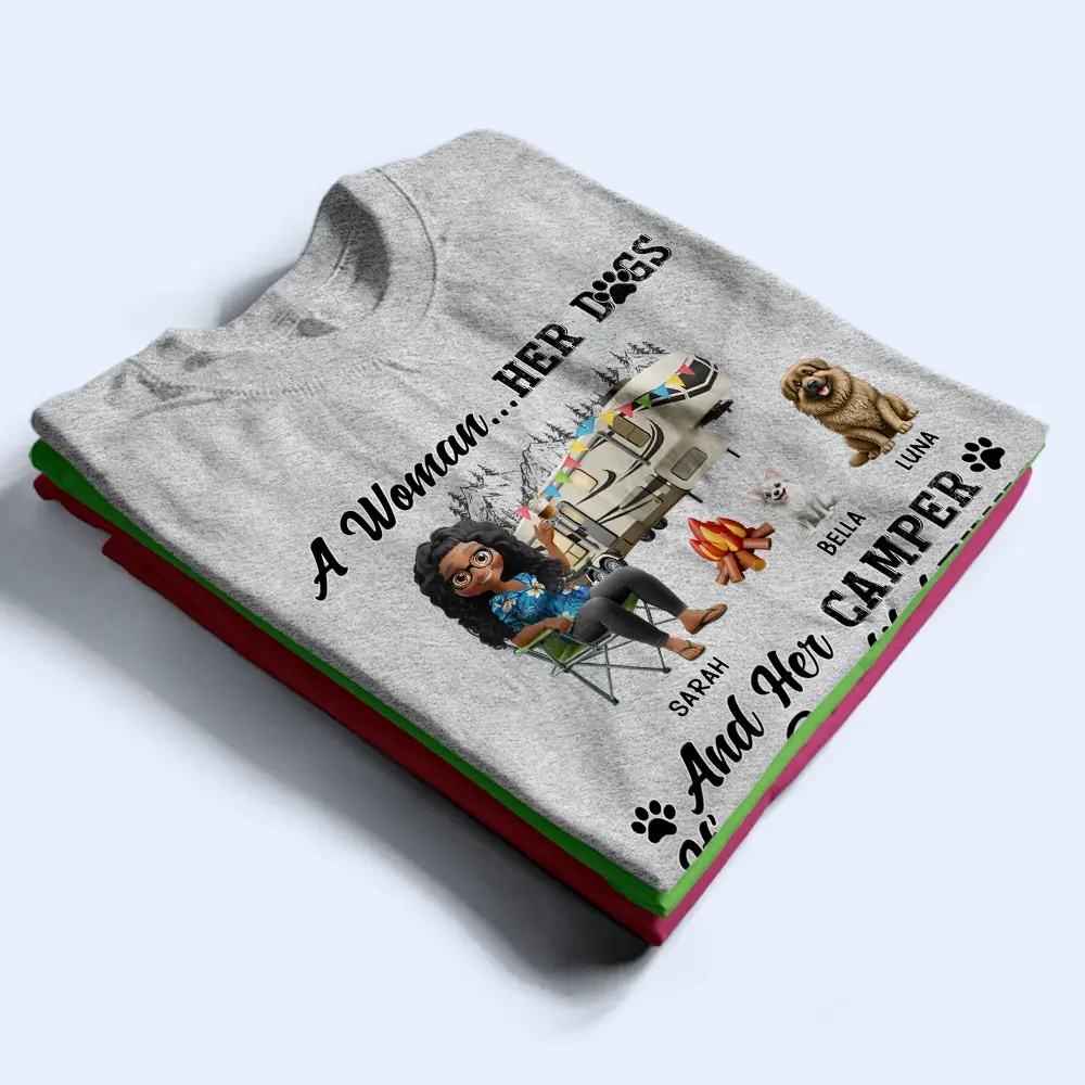 A Girl Her Dogs Camping - Personalized T Shirt - Image 2