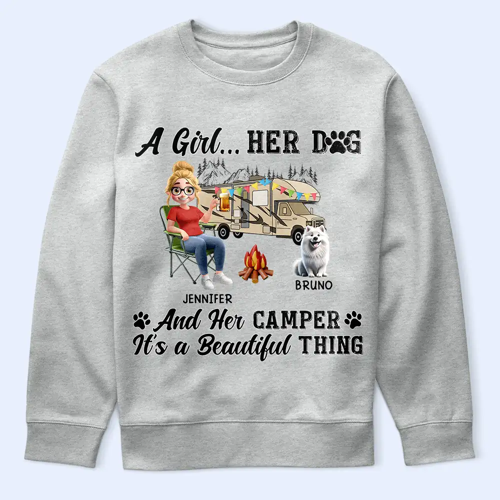 A Girl Her Dogs Camping - Personalized T Shirt - Image 5