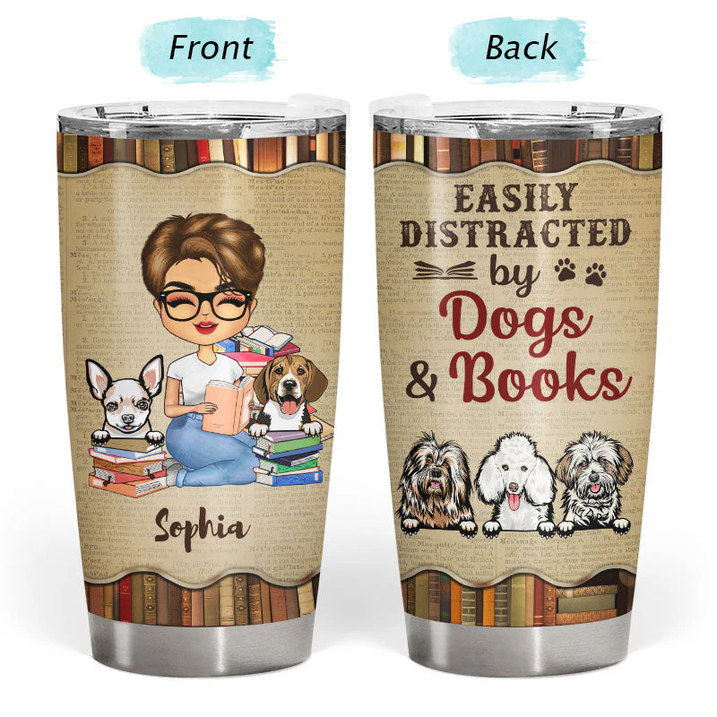 A Girl Who Loves Books & Dogs - Reading Gift - Personalized Custom Tumbler - Image 3