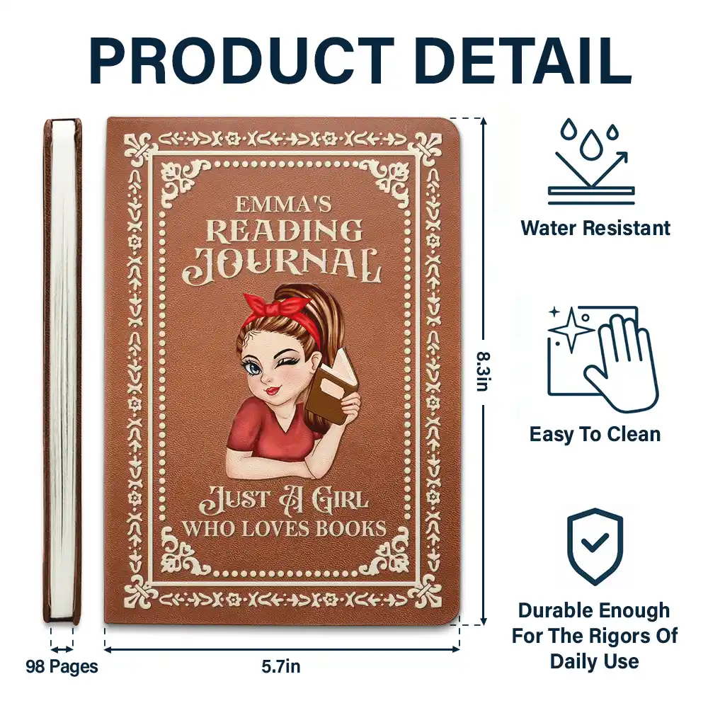 A Girl Who Loves Books Reading Journal - Personalized Leather Journal - Image 5
