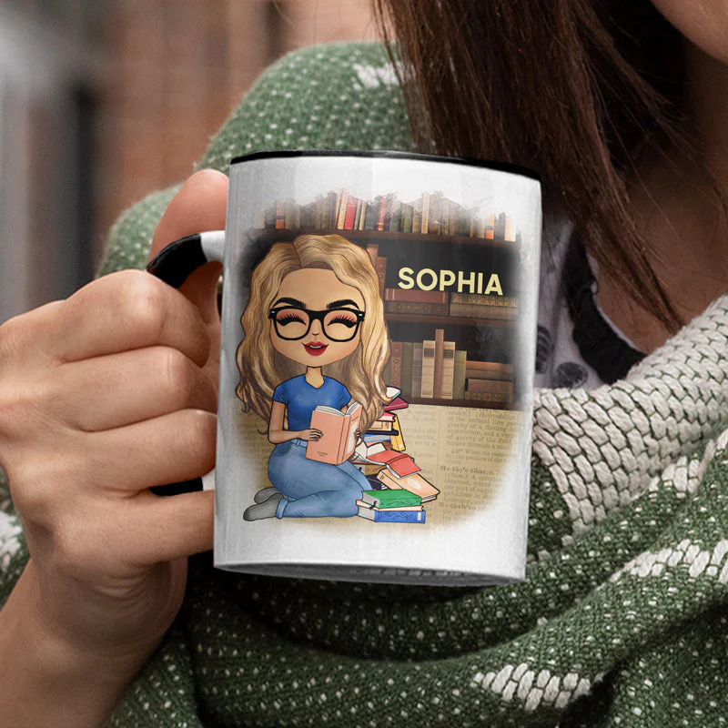 A Girl Who Loves Books Reading - Reading Gift - Personalized Custom Accent Mug - Image 3
