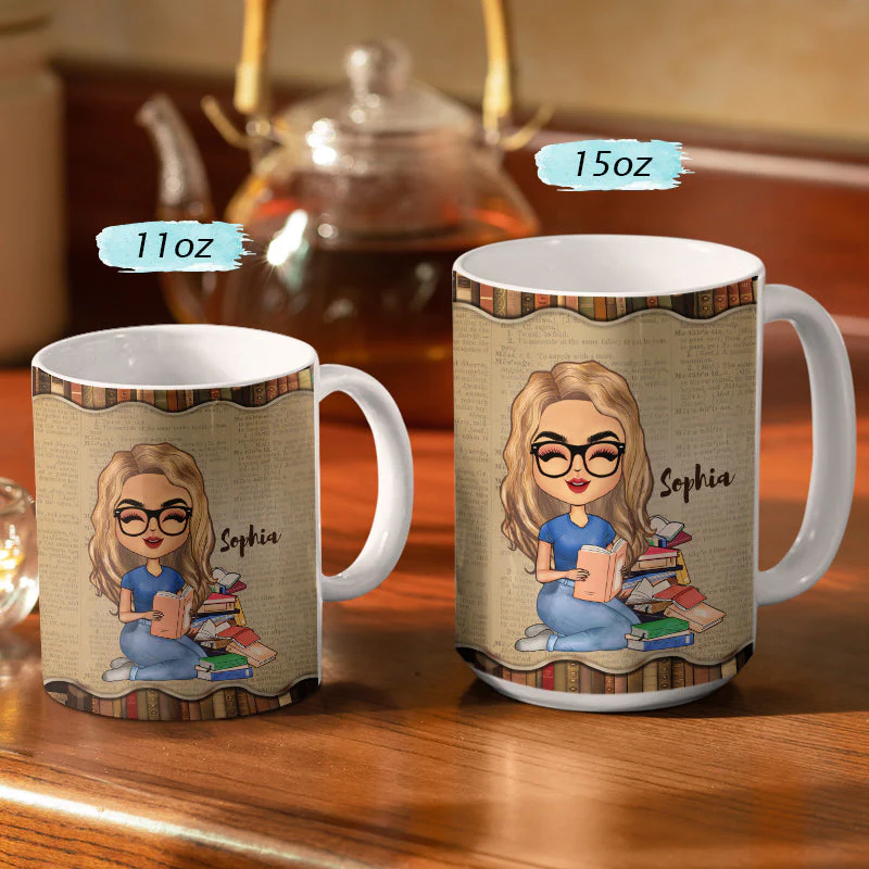 A Girl Who Loves Books Reading - Reading Gift - Personalized Custom White Edge-to-Edge Mug - Image 3