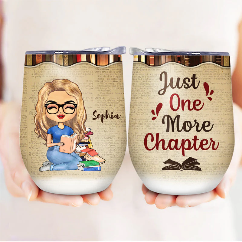 A Girl Who Loves Books Reading - Reading Gift - Personalized Custom Wine Tumbler - Image 3