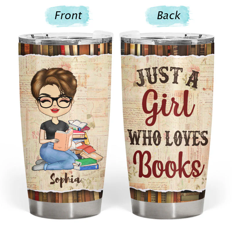 A Girl Who Loves Books Vintage Reading - Reading Gift - Personalized Custom Tumbler - Image 3