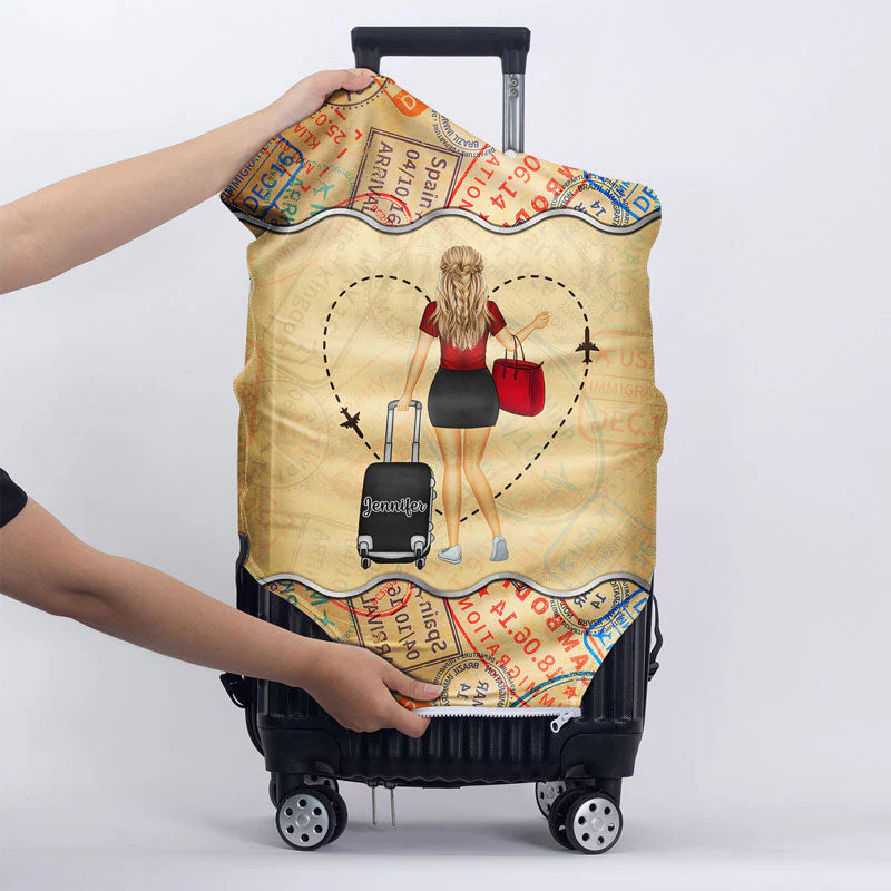 A Girl Who Loves Traveling - Gift For Travel Lovers - Personalized Custom Luggage Cover - Image 4