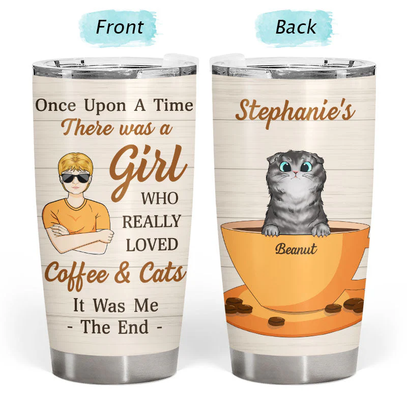 A Girl Who Really Loved Coffee & Cats - Gift For Cat Lovers - Personalized Custom Tumbler - Image 4