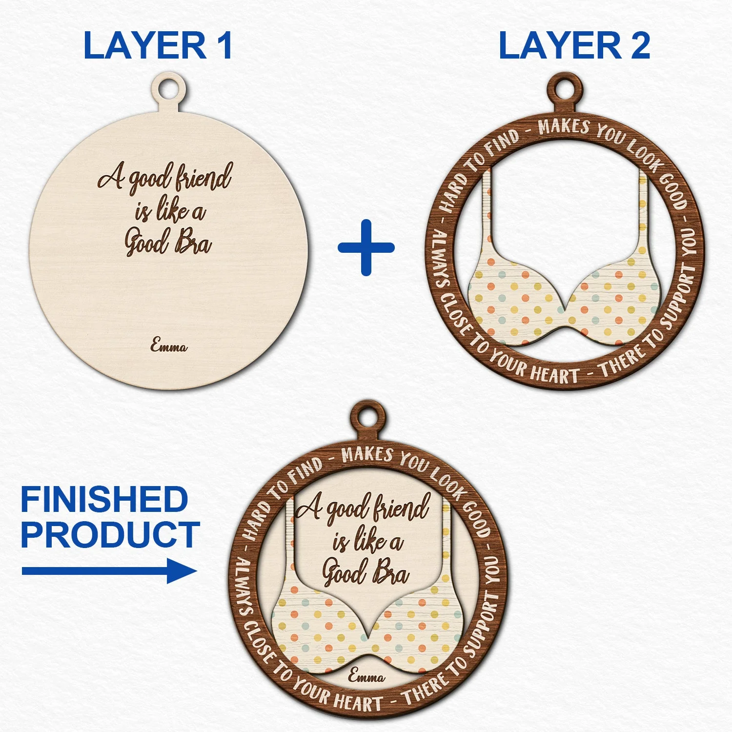 A Good Friend Is Like A Good Bra - Christmas Gifts For Best Friends, Besties - Personalized 2-Layered Wooden Ornament - Image 6
