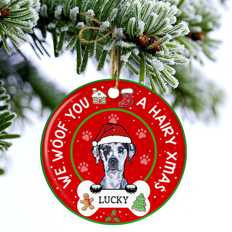 A Hairy Xmas - Christmas Gift For Dog Lovers - Personalized Custom Circle Ceramic Ornament - Image 3