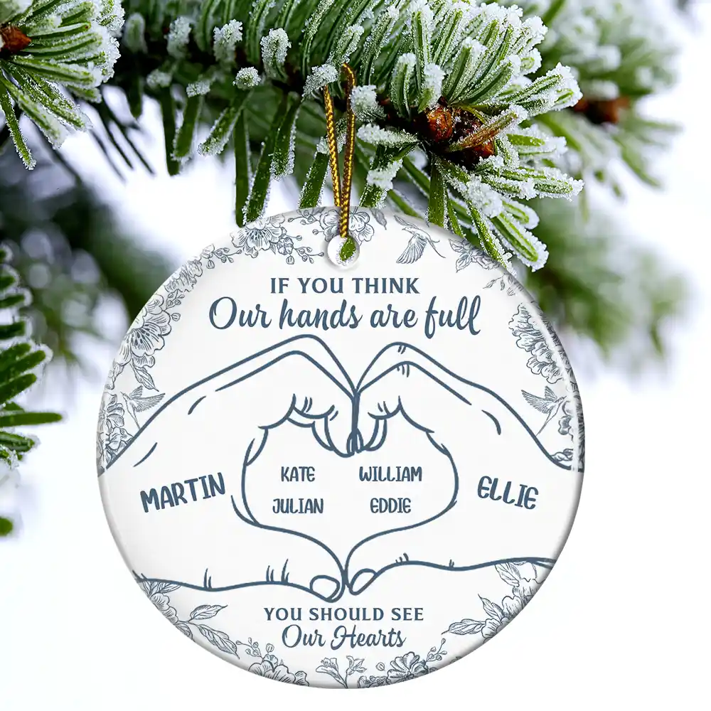 A Heart Full Of Love - Personalized Circle Ceramic Ornament - Image 4