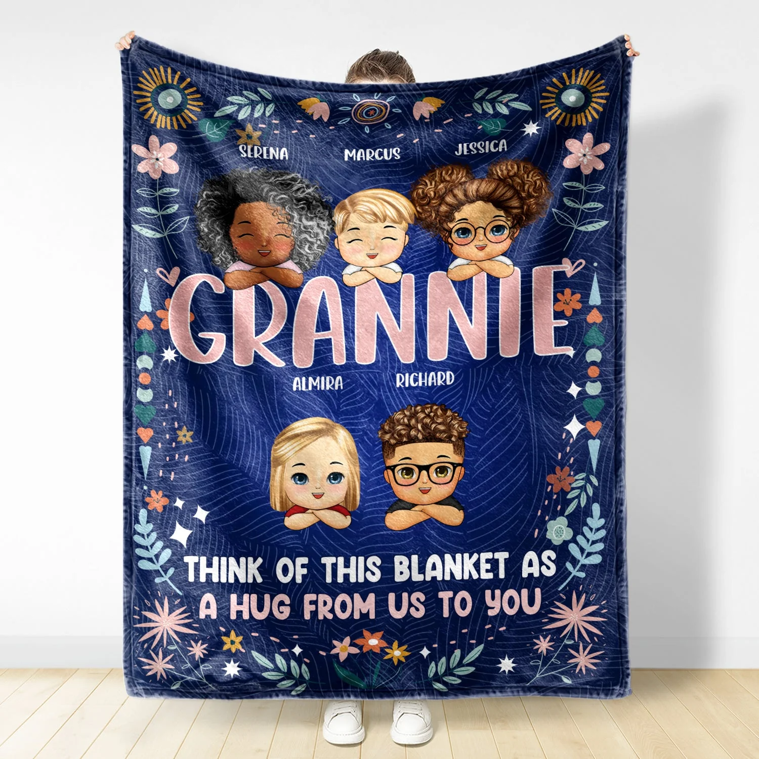 A Hug From Grandkid To Nana - Birthday, Loving Gift For Grandma, Grandmother, Mother, Mama, Mom - Personalized Fleece Blanket - Image 2
