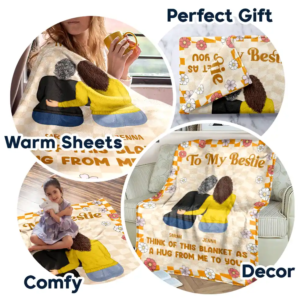 A Hug From Me To You Sister Bestie - Personalized Fleece Blanket, Sherpa Blanket - Image 5