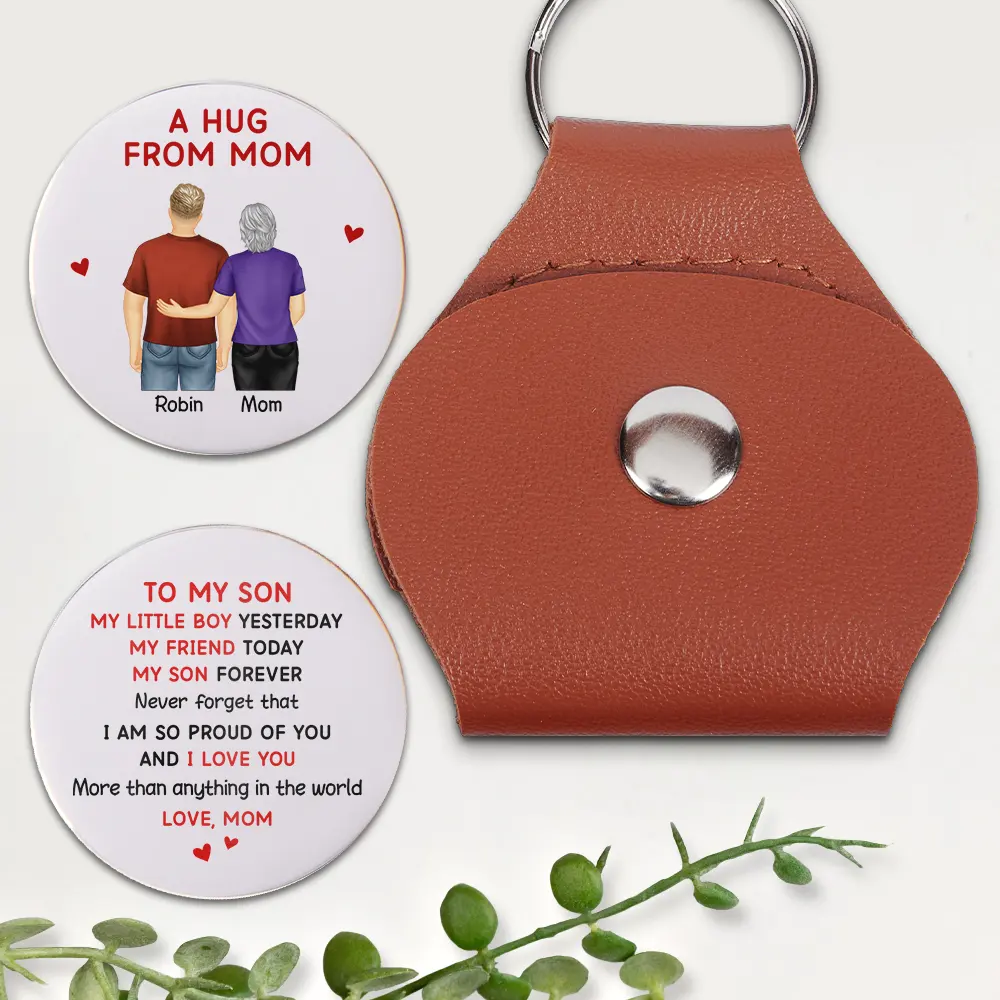 A Hug From Mom My Daughter Son Forever - Personalized Leather Pocket Hug - Image 2