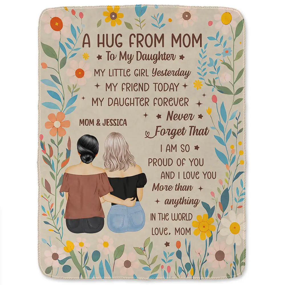 A Hug From Mom - Personalized Fleece Blanket, Sherpa Blanket - Image 2