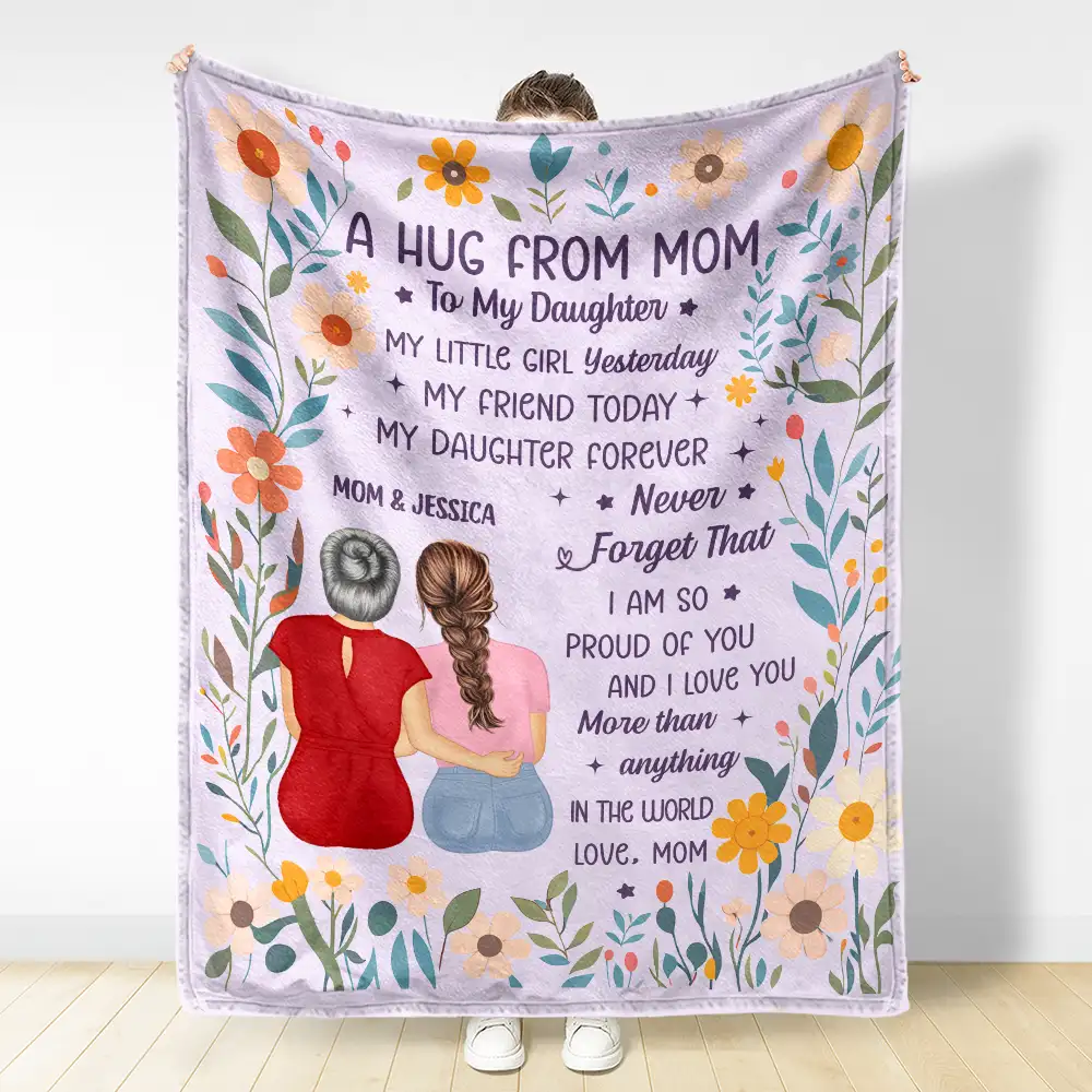 A Hug From Mom - Personalized Fleece Blanket, Sherpa Blanket - Image 3