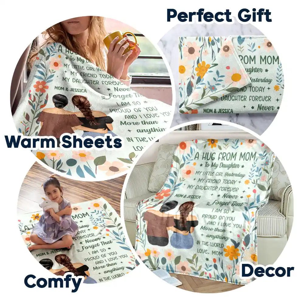 A Hug From Mom - Personalized Fleece Blanket, Sherpa Blanket - Image 7