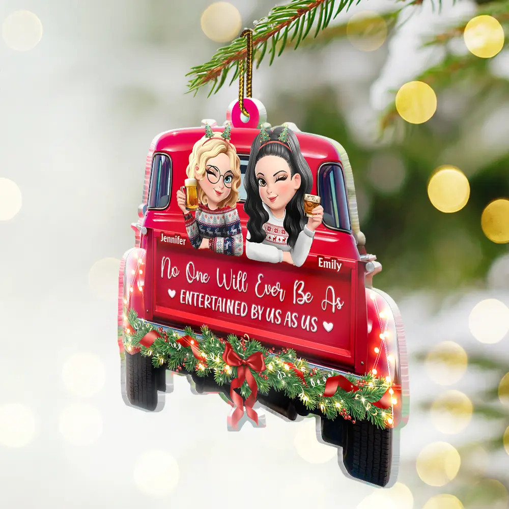 A Journey Without An End 3D Effect Bestie Red Truck - Personalized Custom Shaped Acrylic Ornament - Image 2