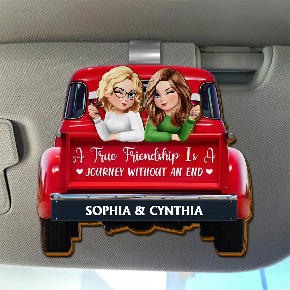 A Journey Without An End 3D Effect Bestie Red Truck - Personalized Custom Shaped Car Visor Clip