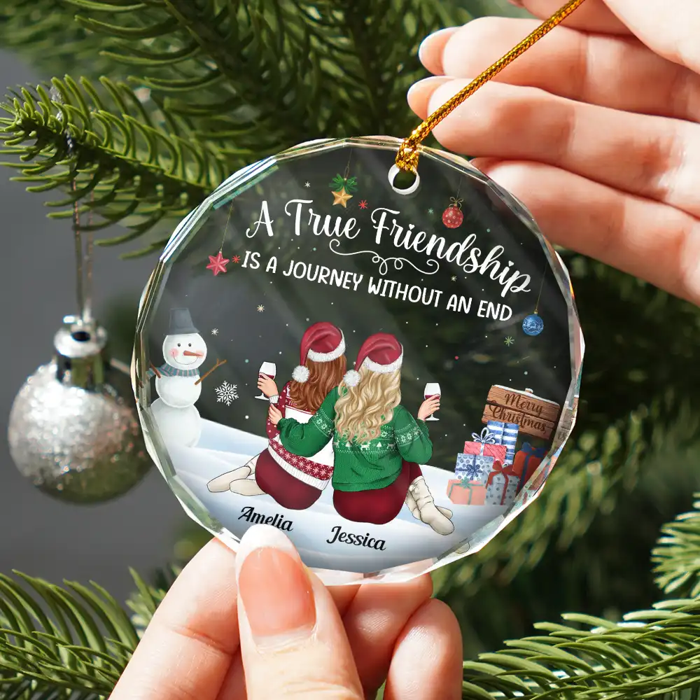 A Journey Without An End Christmas Bestie - Personalized Circle Glass Ornament - Image 2
