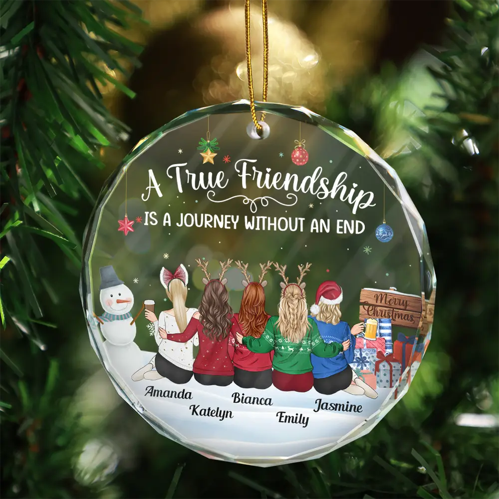 A Journey Without An End Christmas Bestie - Personalized Circle Glass Ornament - Image 3