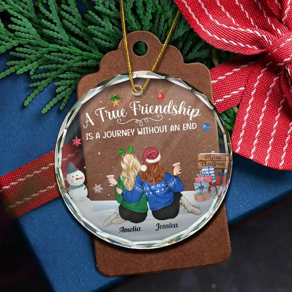 A Journey Without An End Christmas Bestie - Personalized Circle Glass Ornament - Image 5