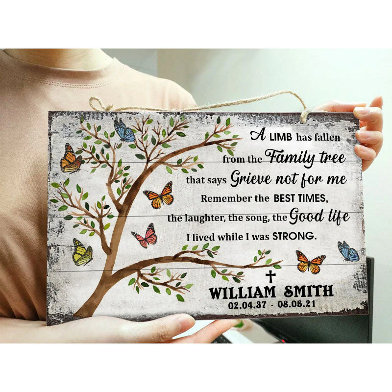 A Limb Has Fallen White Butterfly Sympathy - Memorial Gift - Personalized Custom Wood Rectangle Sign - Image 3