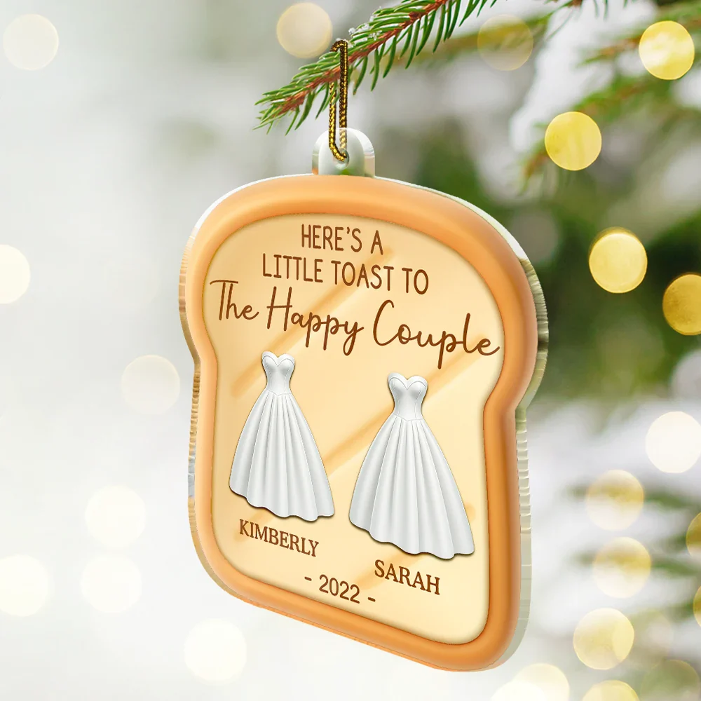 A Little Toast To The Happy Couple Newly Wedding 3D Effect - Personalized Custom Shaped Acrylic Ornament - Image 2